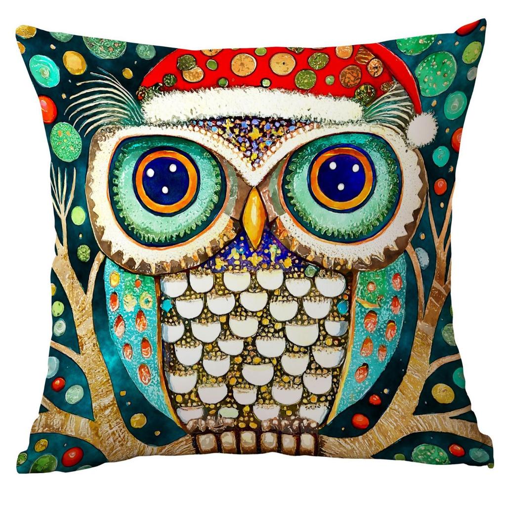 New Christmas Pillowcase Christmas Watercolor Owl Watercolor Cartoon Home Living Room Sofa Cushion