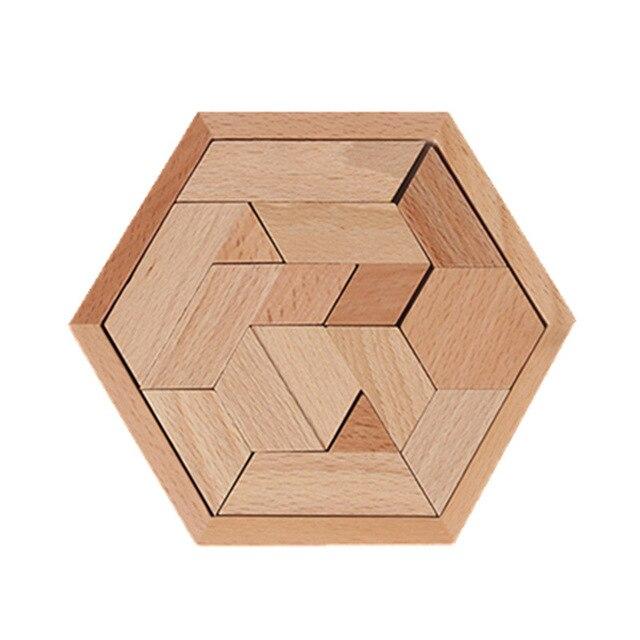 Puzzle Tangram Hexagonal En Bois – 11 Blocs Géométriques, Jeu éducatif Montessori, Forme Et Logique, Dès 3 Ans