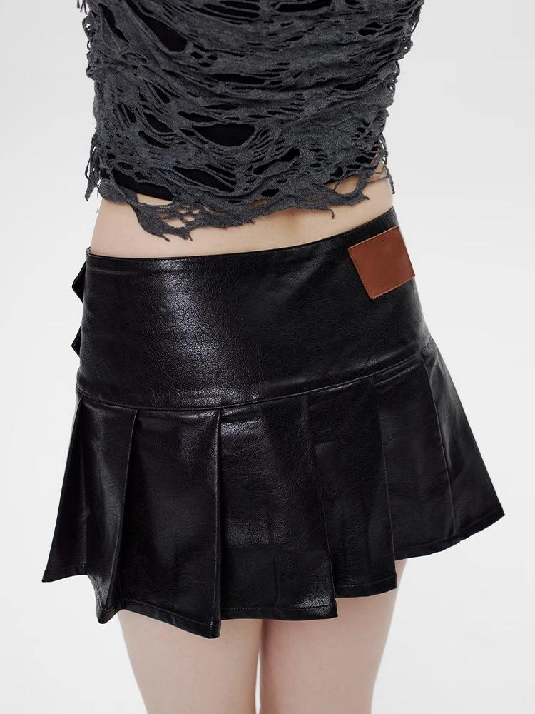 PU Leather Pleated Skirt High Waist Female Summer Thin Ultra Short Skirt Y2k Korean Fashion Cute A Word Skirt
