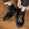 Men's Trendy High Waist Velvet-Lined Black Martin Boots - Korean Style Casual Motorcycle Leather Shoes