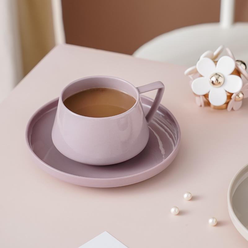 Ceramic ins home office afternoon tea mug, solid color latte hanging ear creative simple set coffee cup saucer