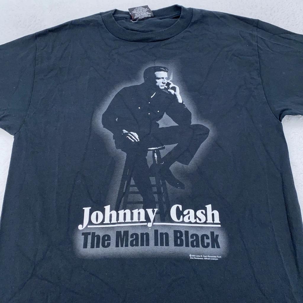 Vintage Johnny Cash Shirt Mens S/M Black Man In Black Zion Rootswear 2004 Tee
