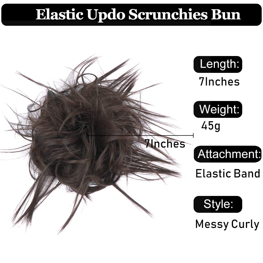 Tousled Updo Messy Bun Ponytail With Elastic Rubber Band Synthetic Scrunchies Hairpieces for Women