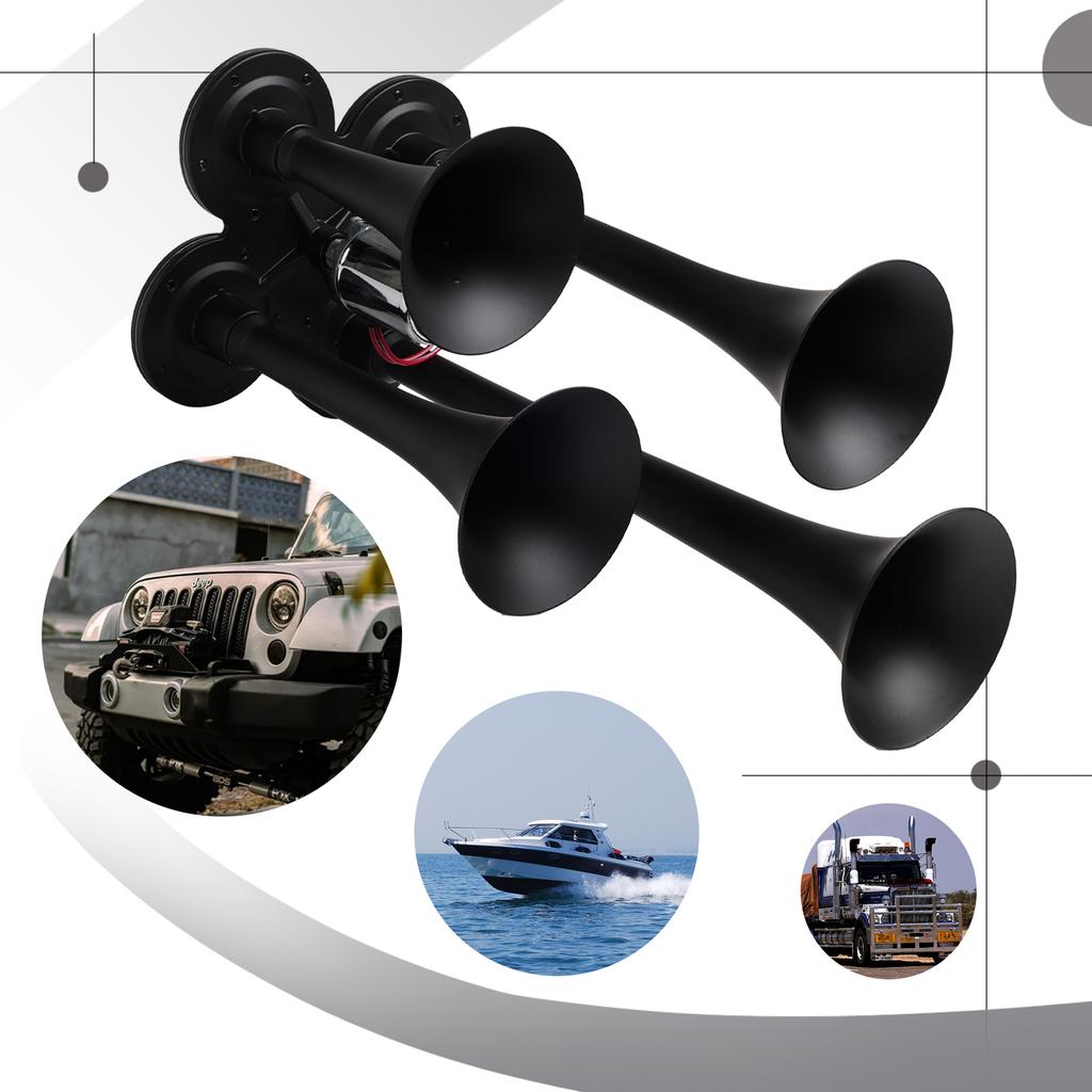 FARBIN 4 Trumpet Air Horn 12V/24V 130DB Four-tube Air Train Horn with Electric Solenoid Powerful Loud Truck For Vehicle Truck