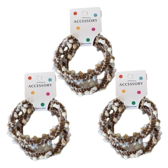 

6Pcs Hair Ties Soft Woolen Woven Elastic Hair Bands Braided Design Ponytail Bun Hair Ropes with Pom Poms Hair Accessories світло-коричневого кольору
