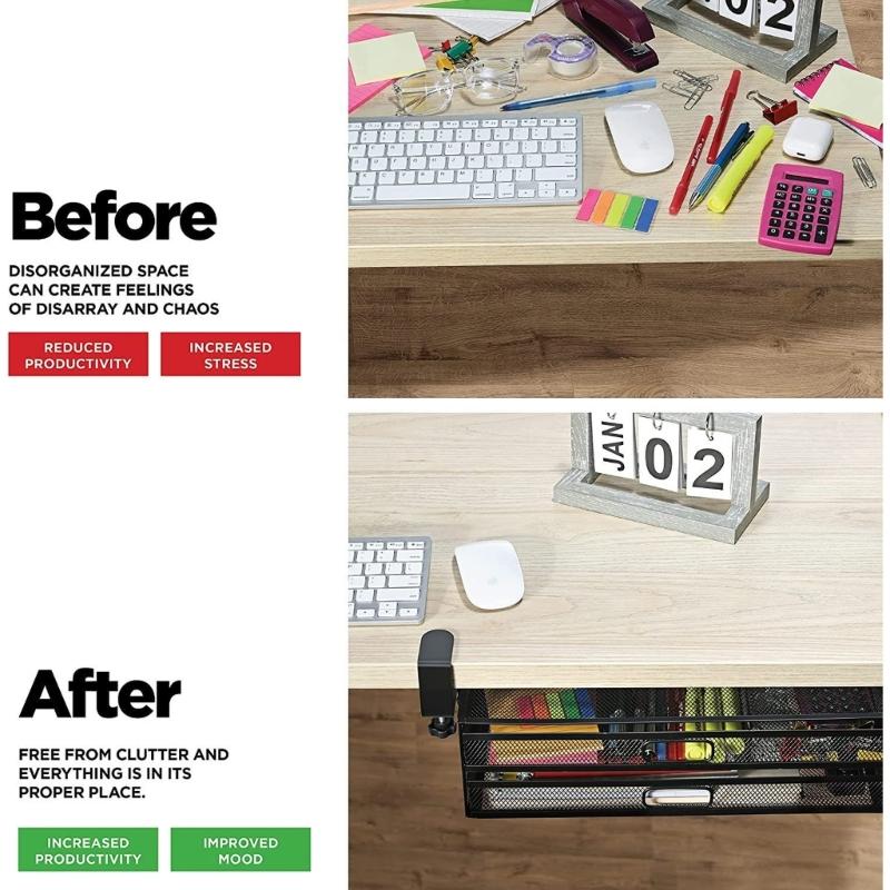 Ergonomic Office Drawer Storage Unit Black Metal Construction Double Access Compartments Under Desk Organizer