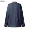 ZANZEA Women Casual V-Neck Loose Long Sleeve Patchwork Cardigan Blouse