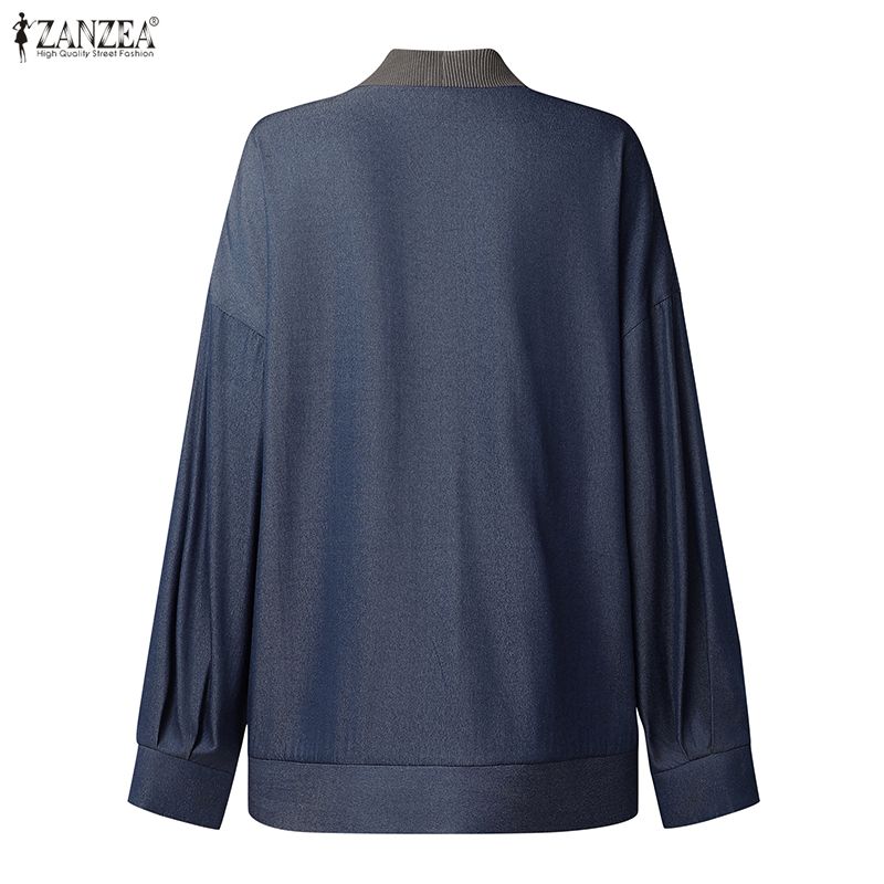 ZANZEA Women Casual V-Neck Loose Long Sleeve Patchwork Cardigan Blouse