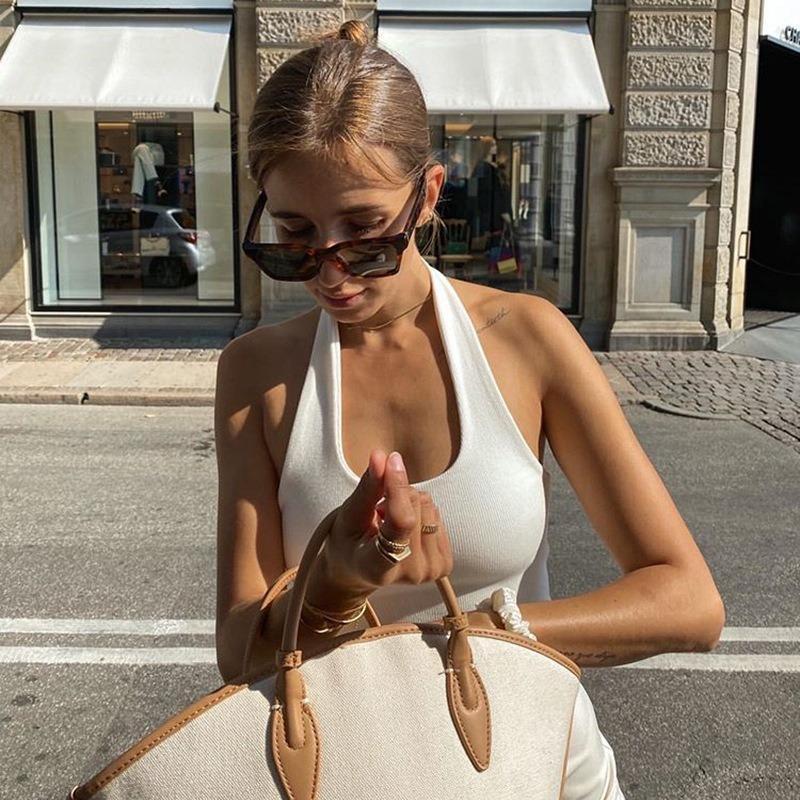 Summer New Sleeveless Sexy Crop Tops Women Halter Backless Slim Fit Base Tank Tops Women Vest Fashion Ribbed Solid Lady Casual Tanks Camis 24683