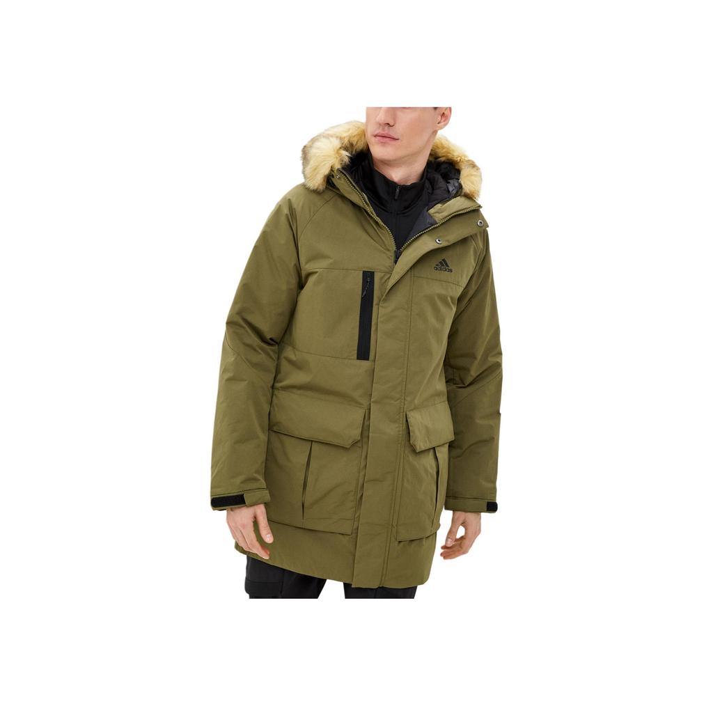 adidas Printed Logo Zip Hooded Down Jacket Men Outerwear Green H20765