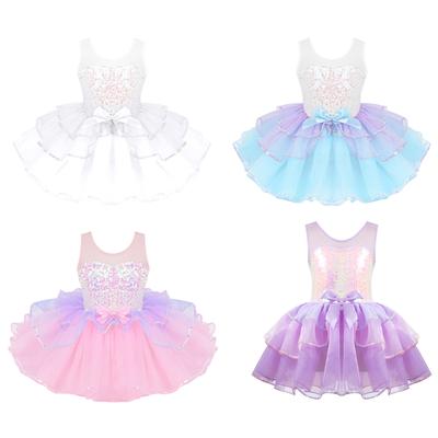 Kids Girls Shiny Sequins Sleeveless Ballet Dance Gymnastics Leotard Tutu Dress Ballerina Costume