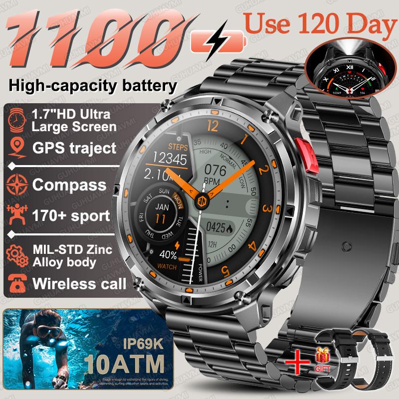 New Military 1100mAh Big Battery Outdoor Smart Watch Men GPS Path Compass 10ATM Waterproof Call AMOLED HD Sport Smartwatch