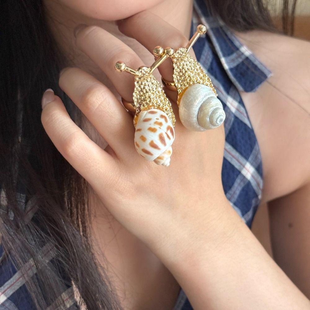 Natural Shell Snail Ring Korean Style Bohemia Finger Ring Creative Ocean Animal Ring Couple