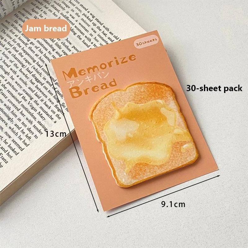 30 Stück einzigartiges Toast-Design selbstklebendes Haftnotizpapier für bequemes Nachrichtenschreiben Studienbedarf mit selbstklebendem Haftnotizblock
