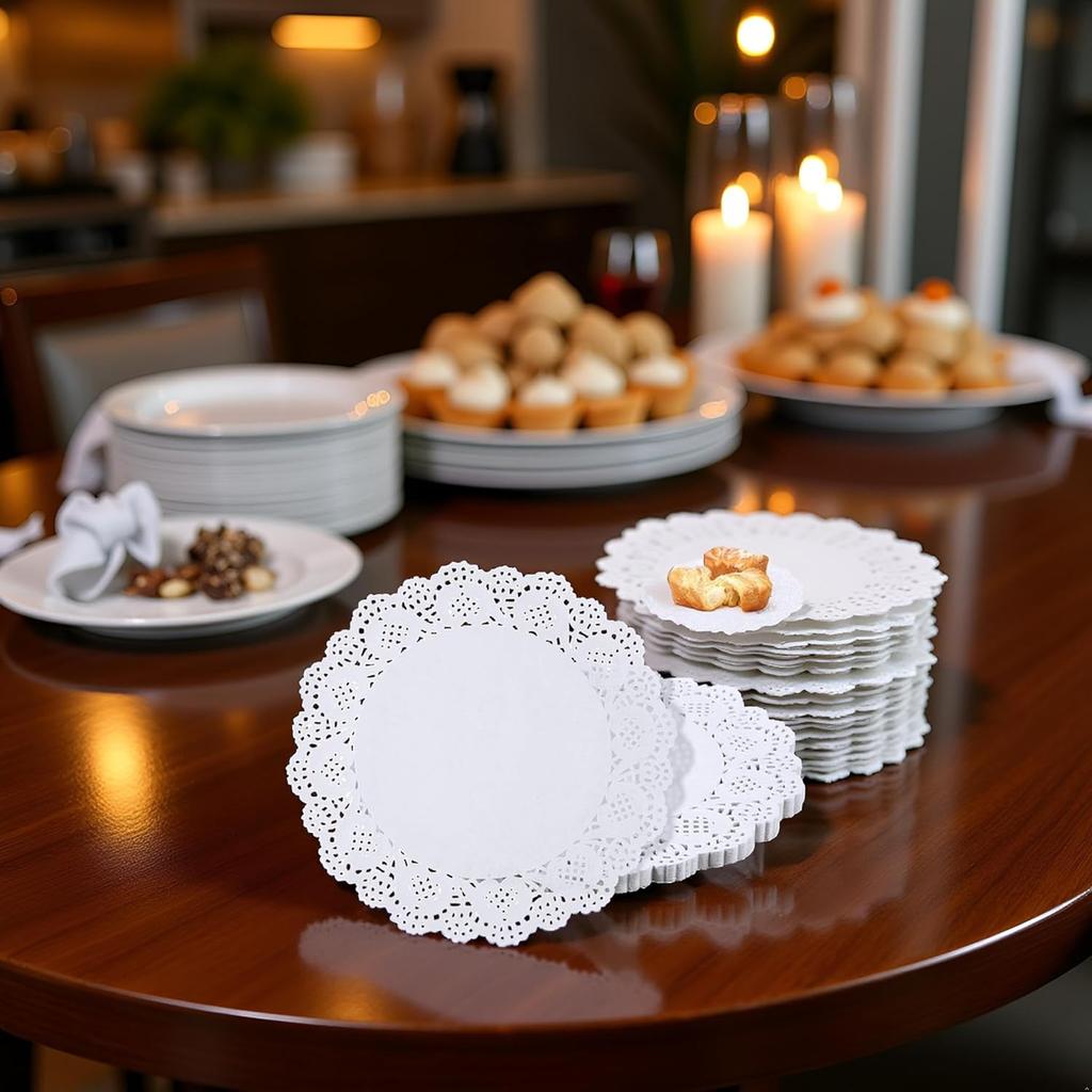 150 Pcs 6 Inch White Lace Paper Doilies Disposable Round for Buffet Cake Fried Food Party Wedding Tableware Decoration, Disposable Doilies Kitchen
