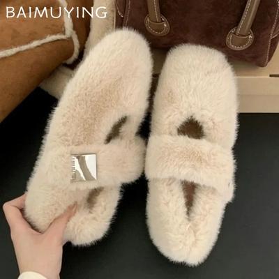 Bont Dames Flats Katoenen Schoenen Warme Mode Ballerina Schoenen Vrouw 2024 Trend Winter Sneakers Kort Pluche Mary Jene Botas Mujer
