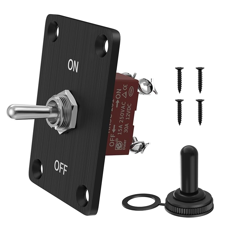 Heavy Duty Toggle Switch 12V DC 30A Waterproof 2 Pin ON/Off SPST With Mounting Panel, Weatherproof Cap Cover For Auto Car Marine Boat