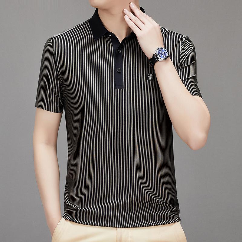 [Short Sleeve T-Shirt, Brocade Ammonia Elastic] Lapel Polo Shirt Men'S Clothing