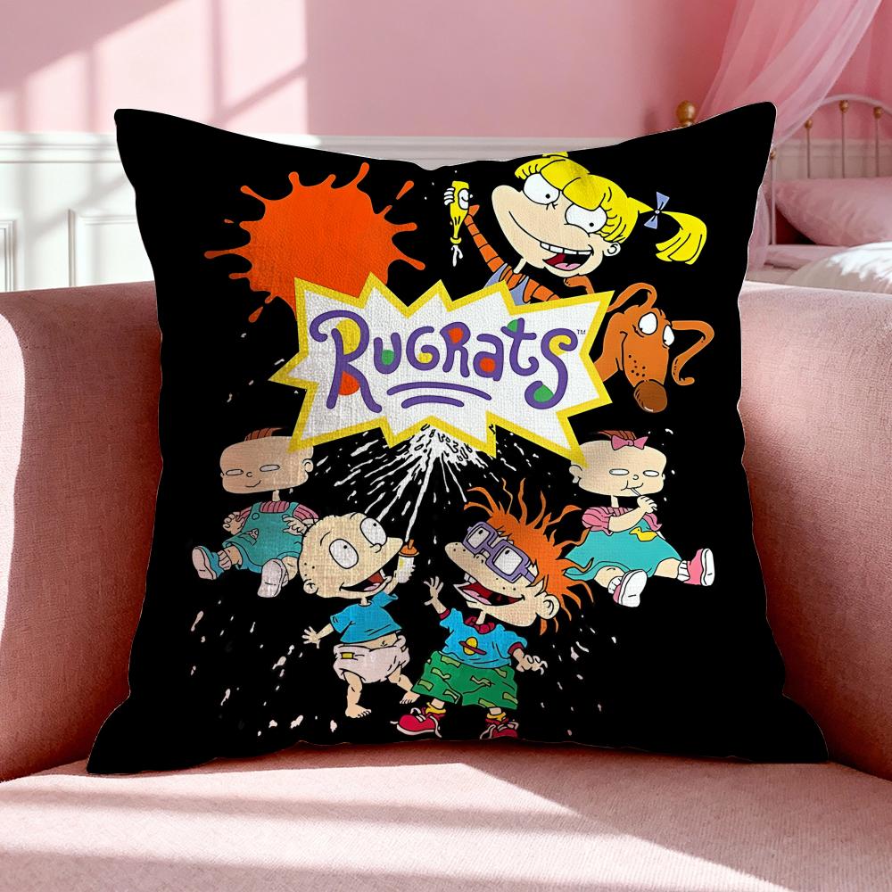 Cartoon R-Rugrats Cushion Cover Breathable Linen Pillowcase Summer Odorless Eco-Friendly Invisible Zipper Washable