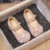 2026 Spring Girls' Princess Pearl Bow Leather Dress Shoes with Rhinestones - Korean Style, Soft Sole
