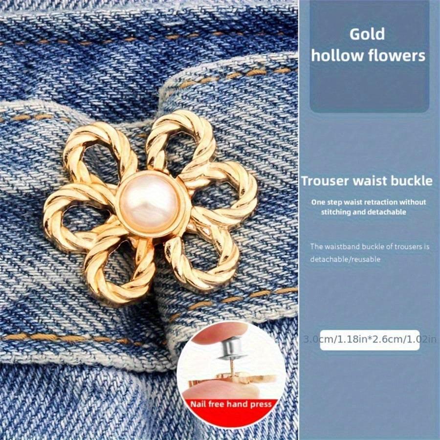 1pc Flower Waistband Buckle Free Pants, Waistband Of Jeans, Large To Small, No Mark Fixed Button Tightening Tool