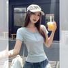 Pure Lace Low Crew Neck Short Sleeve T-Shirt Women's Summer New Clavicle Button Slim Fit Bottom Shirt Top
