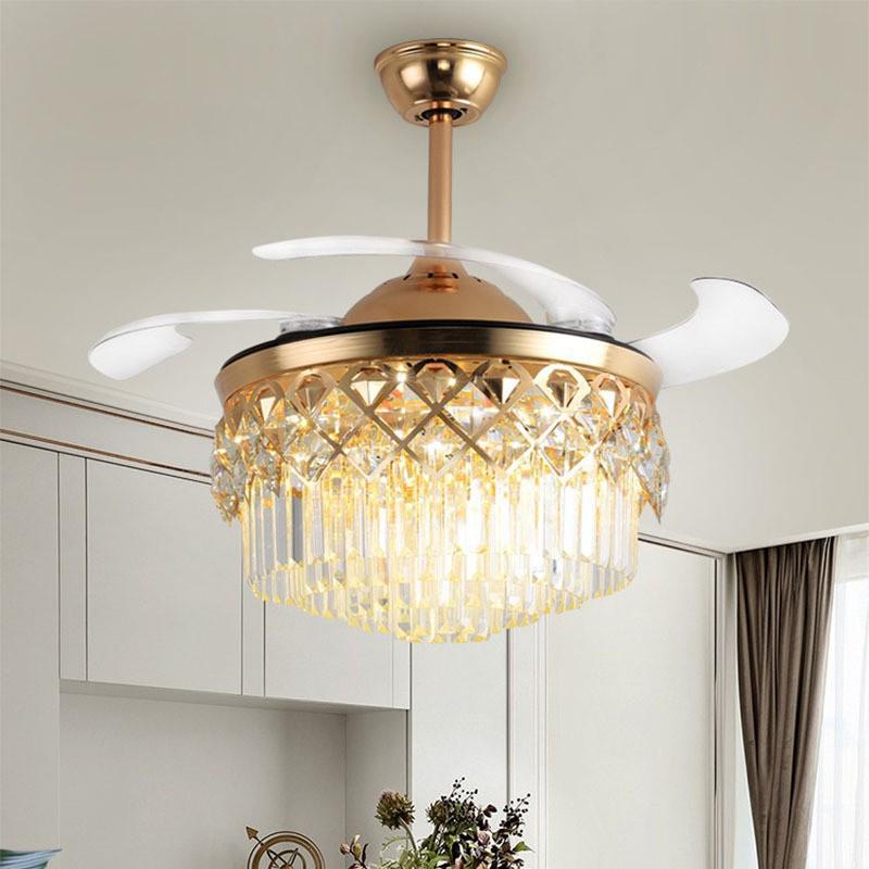 European Crystal Ceiling Fan Chandelier: Luxury Invisible Fan for Bedroom, Dining, or Living Room