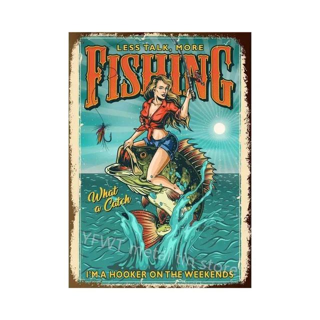 Vintage Fishing Rules Metal Tin Sign  Retro Wall Decor Plate for Farmhouse Cabin or Man Cave  Rustic Fishing Poster Plaque an