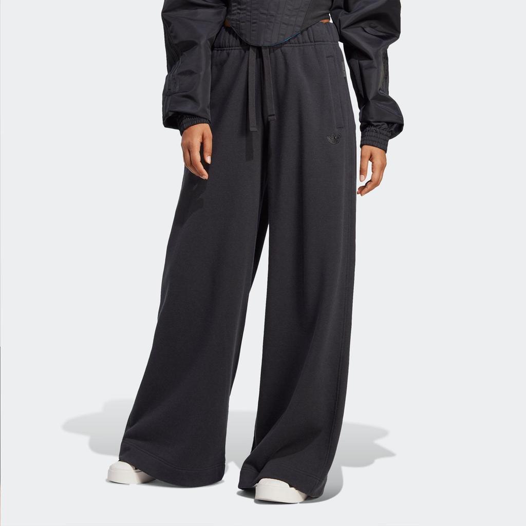 adidas Originals Blue Version Series Logo Pattern Drawstring Loose Sports Pants Women Bottoms Black IB5802
