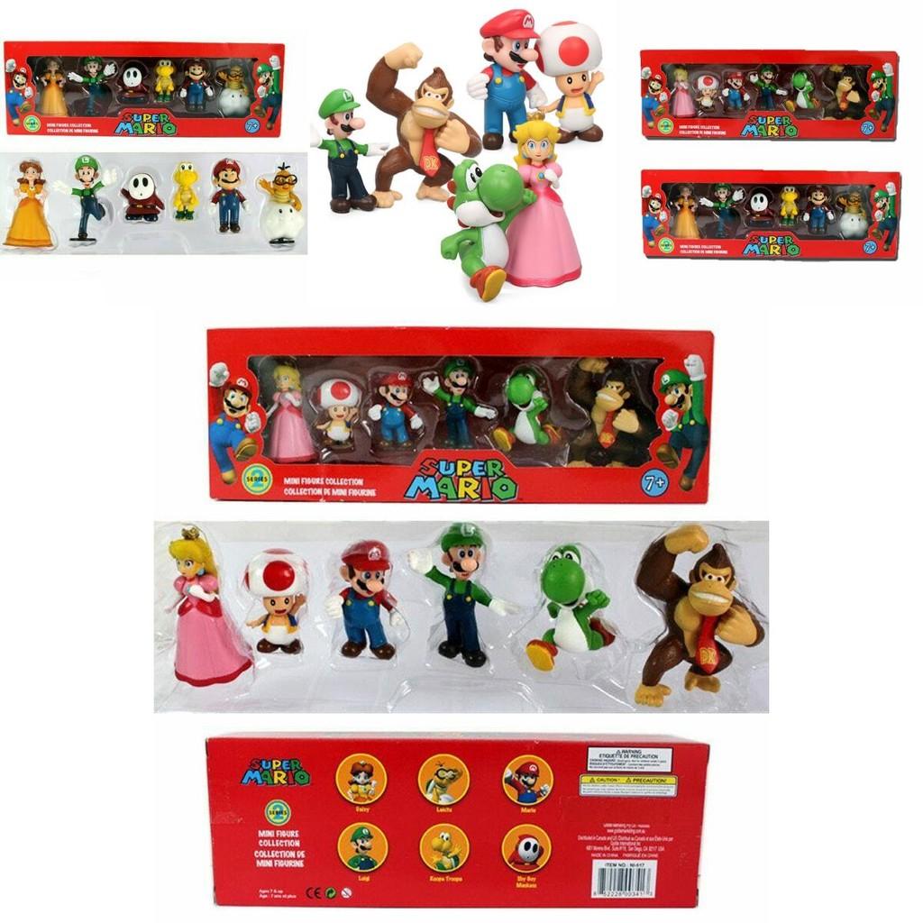 Six Piece Super Mario Bros Action Figure Toys Set Featuring Luigi Yoshi And Mushroom Collectibles For Kids