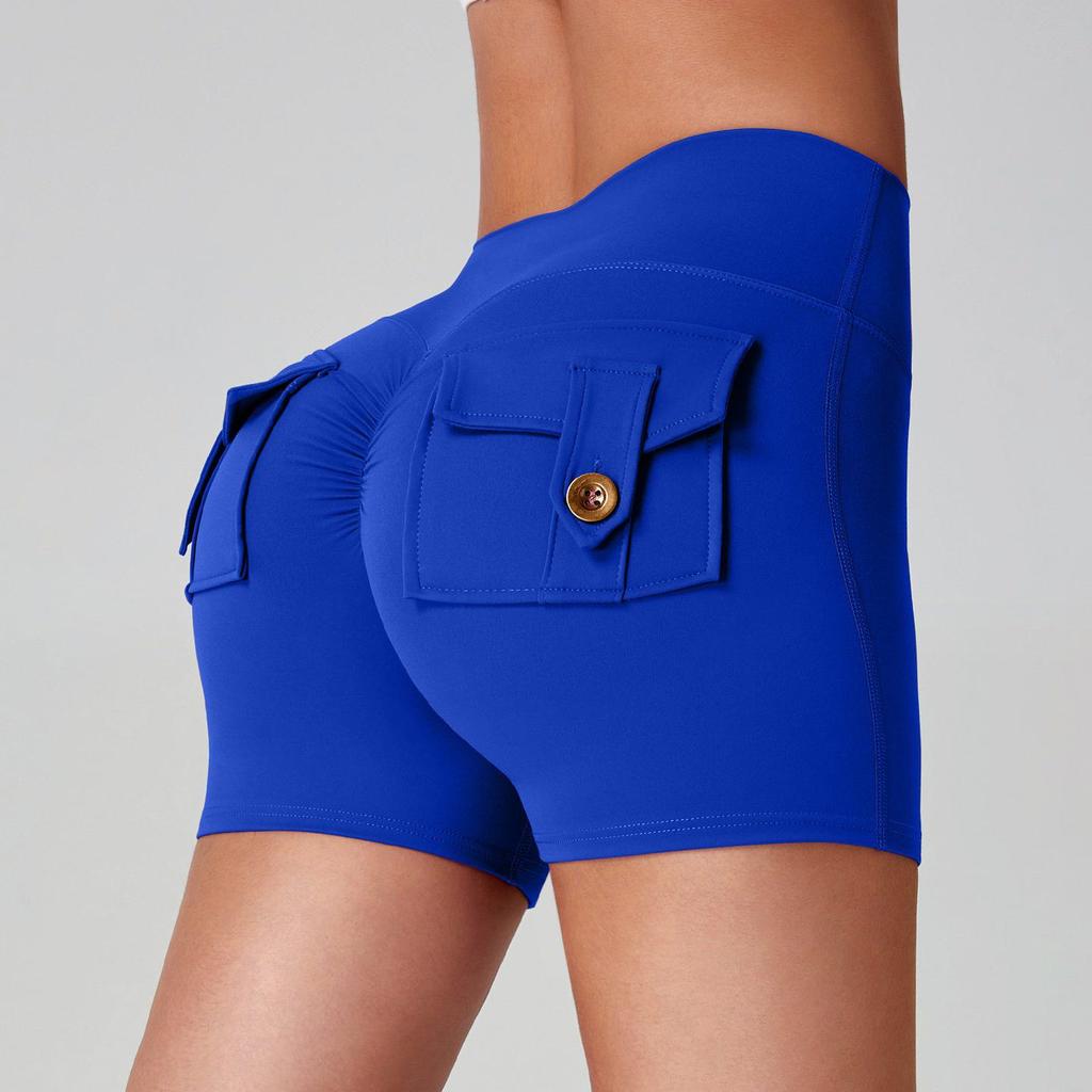 Women's Quick-Dry Peach Butt Yoga Shorts with Cargo Pockets