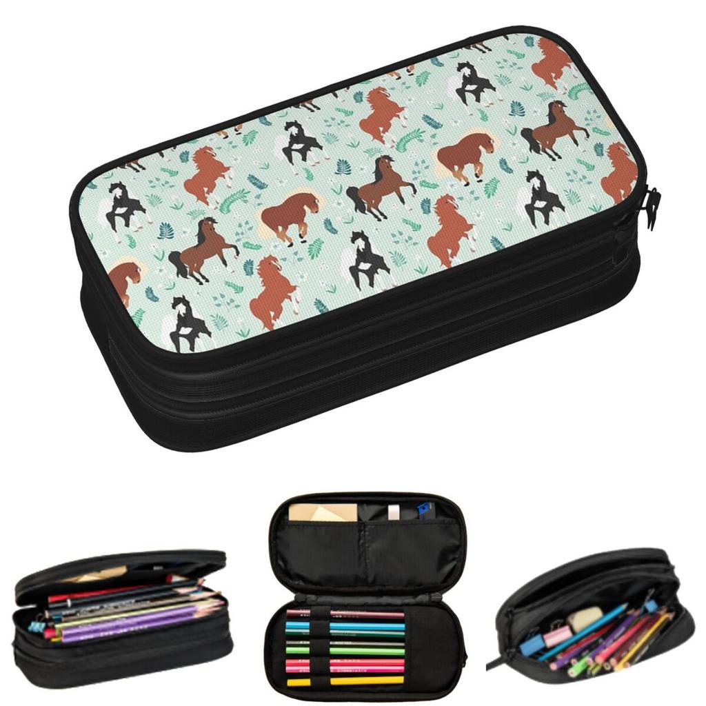 Cartoon Colour Horse Pattern Pencil Cases for Student Gifts Pen Box Pencil Bag Big Capacity Pencil Pouch