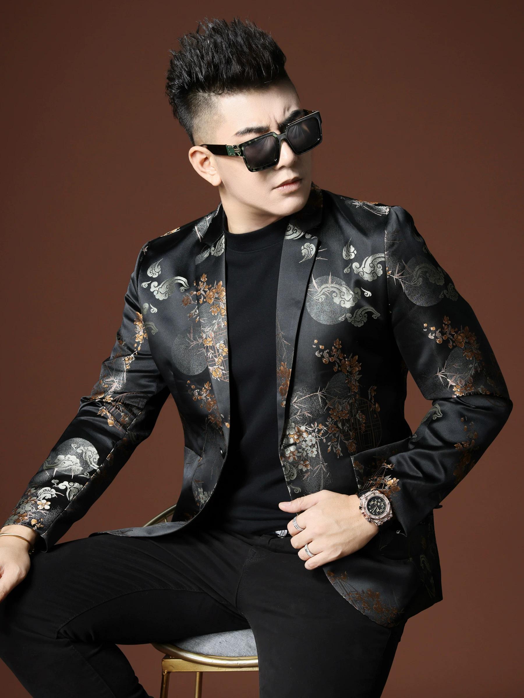 European Goods Trendy Men s Clothing Business Casual Suit Outwear Men Fall New Arrival Plant Florals Classy Suit Tops M