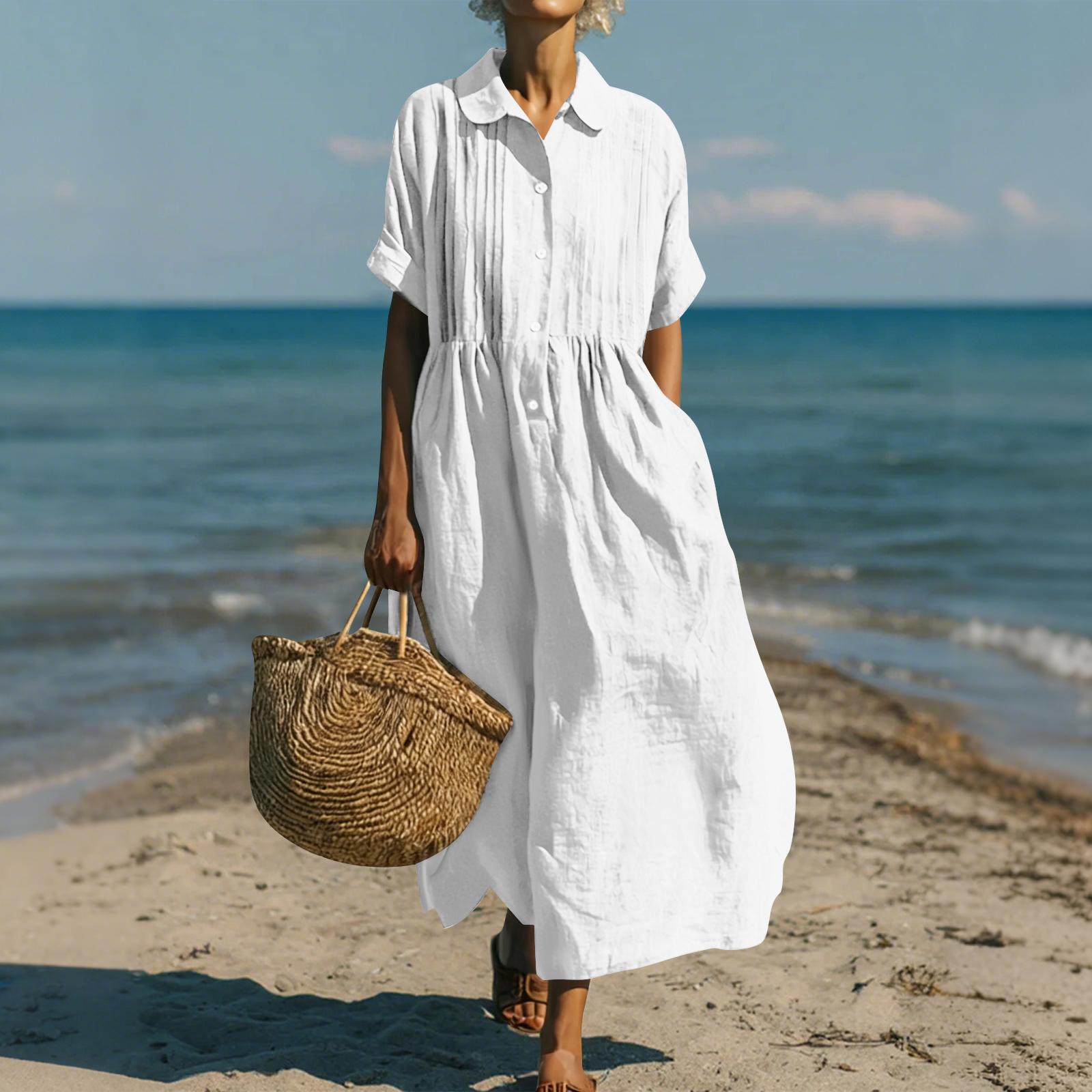 

Women s Summer Loose V Neck Short Sleeve Dress, Elegant Dress XL білий