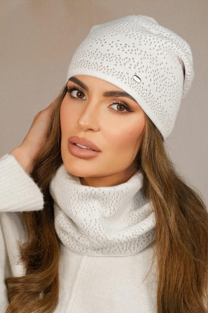 Winter Set Hat with Snood Color Ecru Cameo-Narcissus