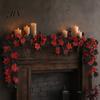 Autumn Retro Wall Art Artificial Maple Leaf Garland, Faux Vine, Black & Red Fall Flexible Rattan Garland Leaves Hanging Vine for Fireplace Front Door