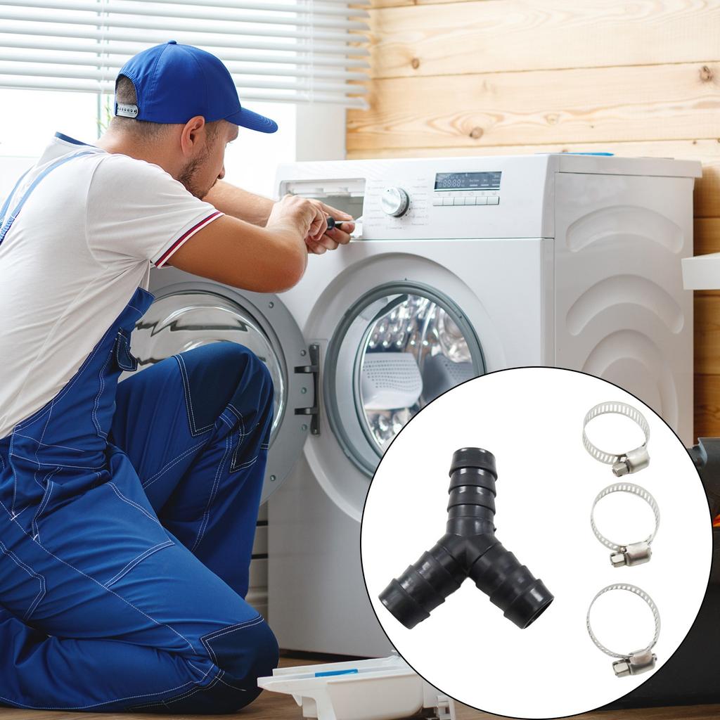 Y-formet dreneringskobling Svart plast forlengerør for vaskemaskin 20 mm diameter Lekkasjesikker Slitesterk rørfittings