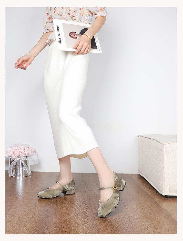 338-5 Szerokie Francuskie Buty na Wysokim Obcasie dla Kobiet, Kwadratowy Nosek, Miękki Styl Vintage Mary Jane, Piękne Wieczorowe Obuwie.