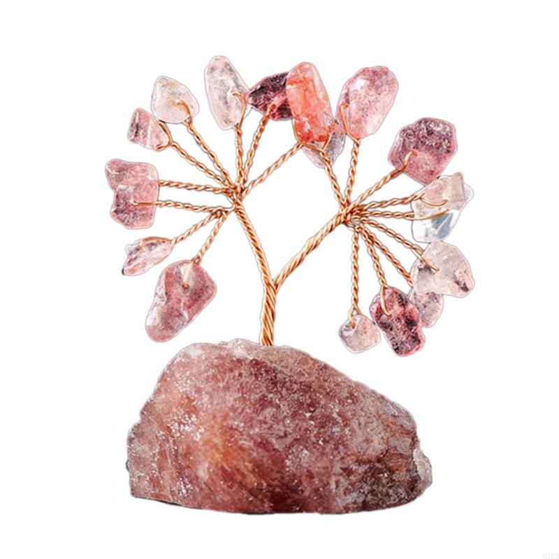 62KD Unique Crystal Sculpture Handmade Crystal Money Tree for Good Luck Wealth Health Figurine OnNatural Stone Base