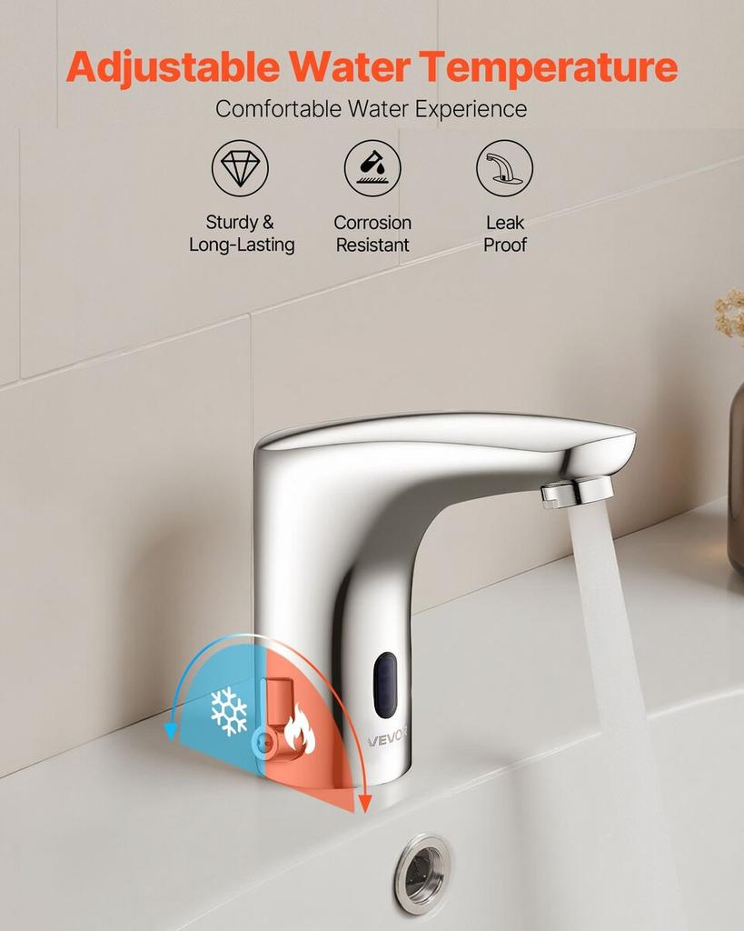 Touchless Bathroom Sink Faucet, Automatic Motion Sensor Restroom Toilet Faucet, Hands-Free Adjustable Cold Hot Single Handle Water Mixer Battery