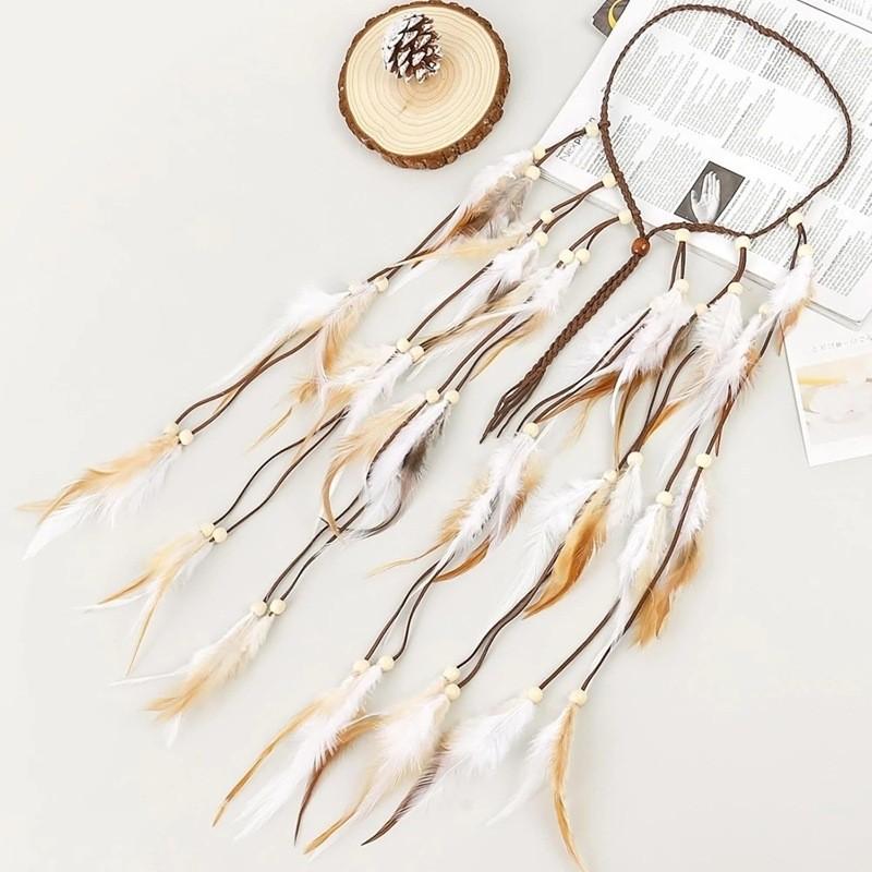 Bohemian Feather Headband With Long Tassels Handmade For Festival And Travel Gift