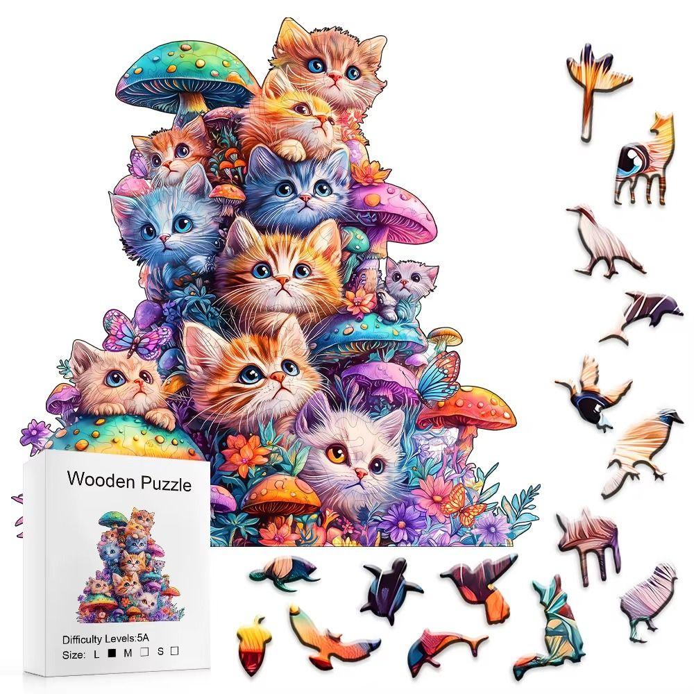 Animal Pattern Cat Puzzle Irregular Shape Cat Wooden Jigsaw Adult Wooden Puzzle Birthday Gift