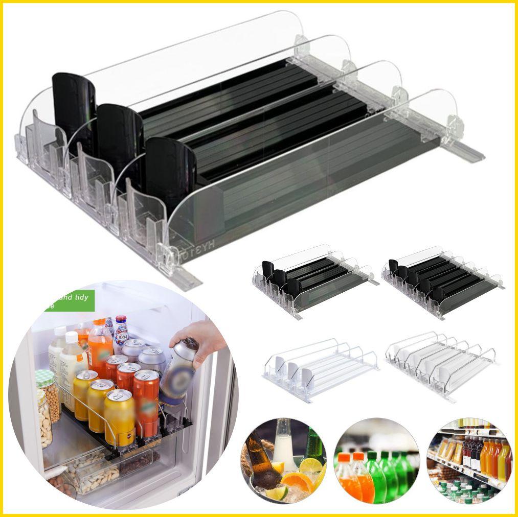 Refrigerator Drink Organizer Dispenser Auto Beer Pusher Holder Adjustable Width Soda Can Bottle Pusher for Kitchen Fridge Gadget