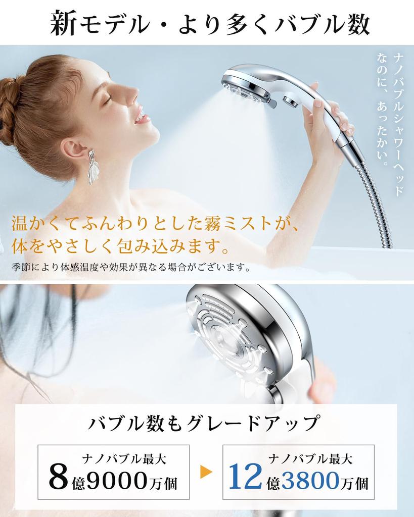 RUNCTY Shower Head with Bubble 6 Water Flow Mist Water High Cleaning Water Nano Skin Beautiful Pore Gentle on the Water High Water Heat Easy Cleaning
