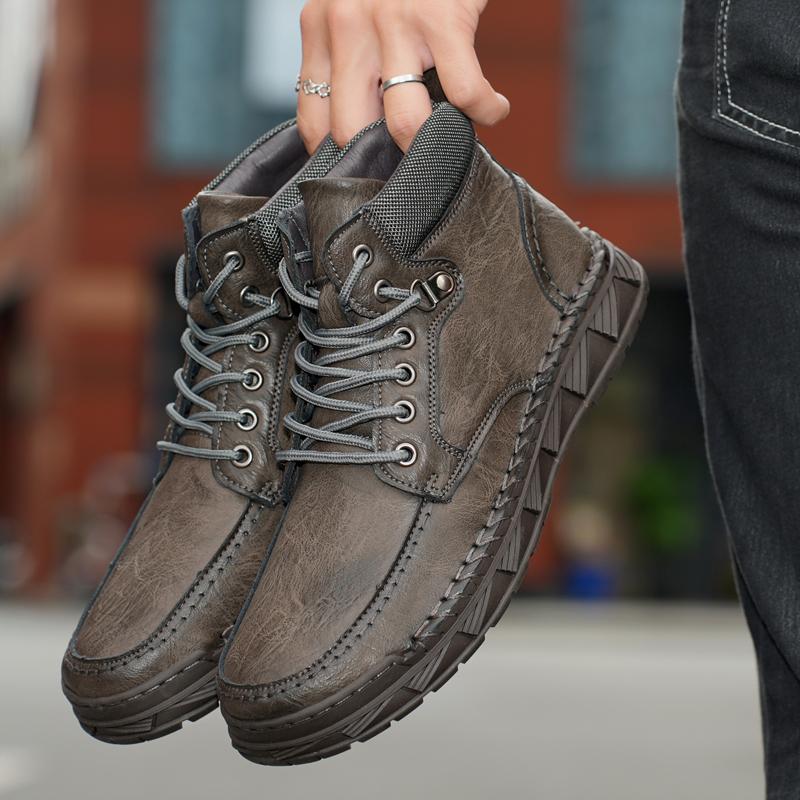 Herren Retro Echtleder Freizeitschuhe Winter Plus Samt Stiefeletten Frühling/Herbst Herrenstiefel