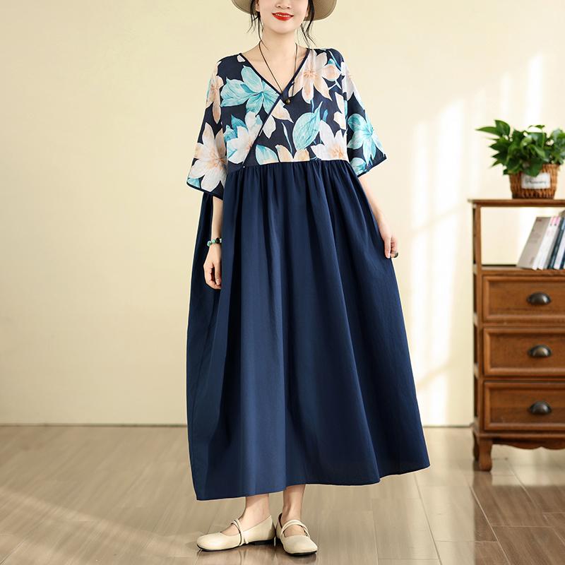 DIMANAF Summer New 2026 Women Plus Size Casual Long Dress Cotton Loose Oversize Maxi Beach Sundress Elegant Vintage Lady Print Floral