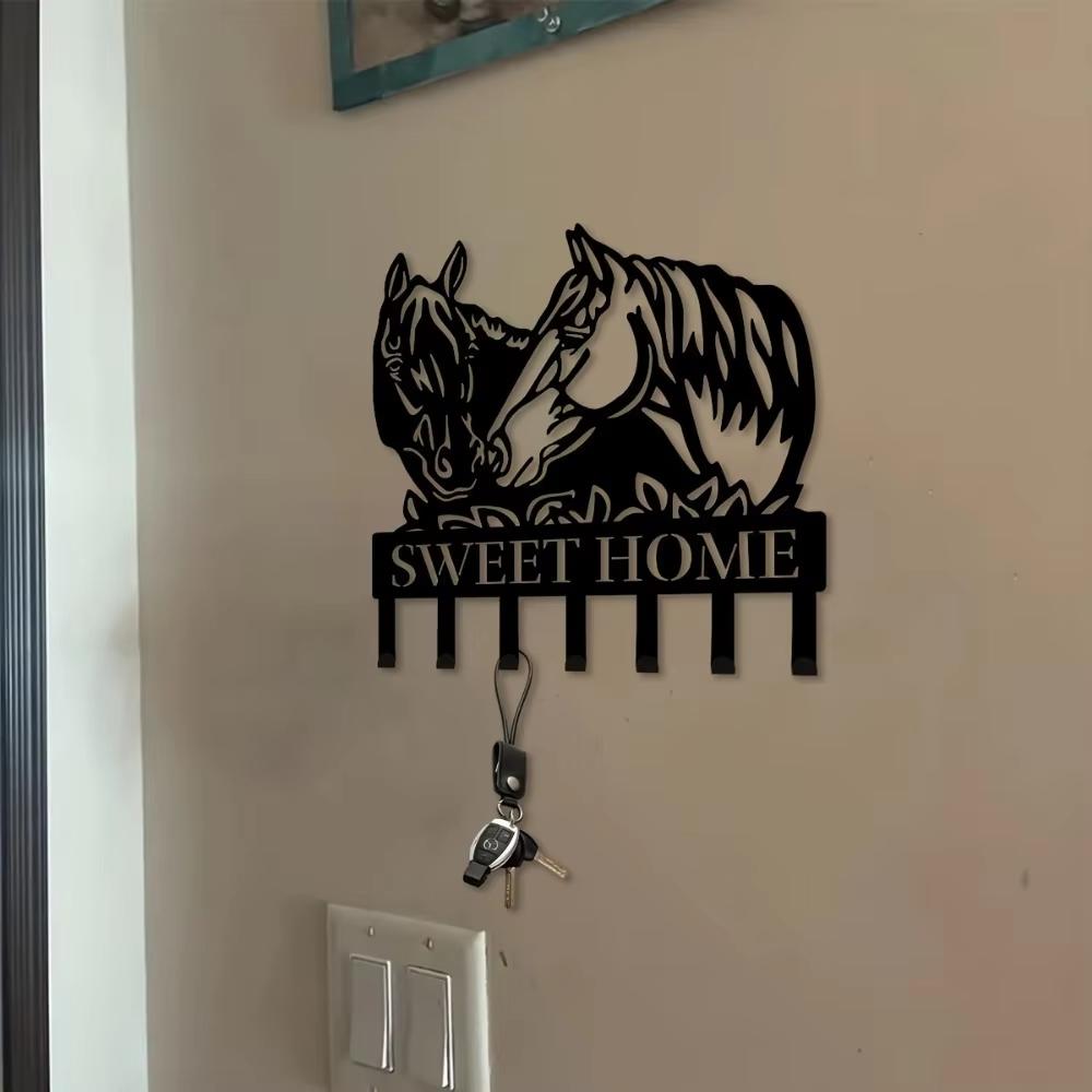 1pc, Wall Two Horse Head Metal Key Hanger, Multi-Purpose Clothes Bag Key Hook, Decorative Living Room Wall Hook, Metal Wall