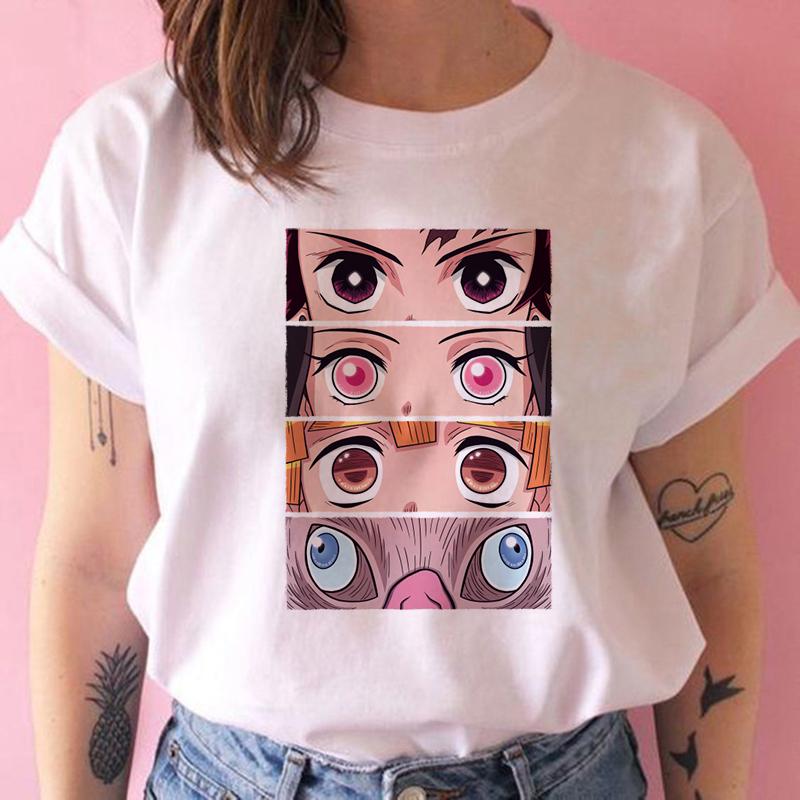 2023 New Women T-Shirt Kimetsu No Yaiba Demon Slayer Top Female T Shirt Harajuku Streetwear O-Neck Casual Ladies Tees Clothing