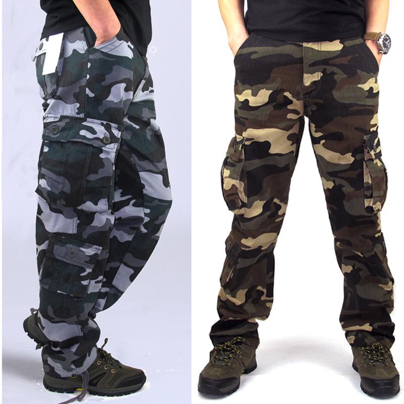 Herren Armygrün Camouflage Lässige Weite Gerade Hose - Übergröße Outdoor Sport Overalls
