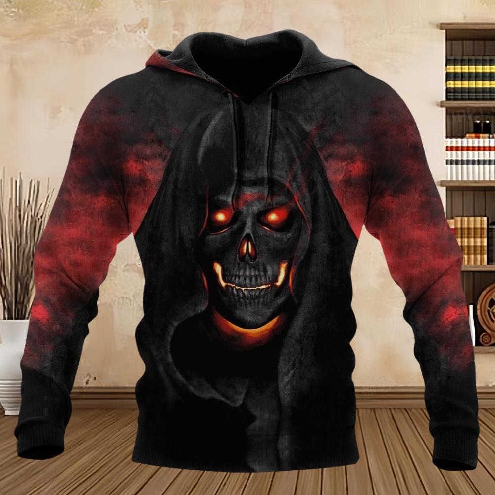 Men's Hoodie Skull Design Hoodies 3D Print Horror Graphic Tops Fall Harajuku Long Sleeve Kangaroo Pocket Hoodie for Men Clothes